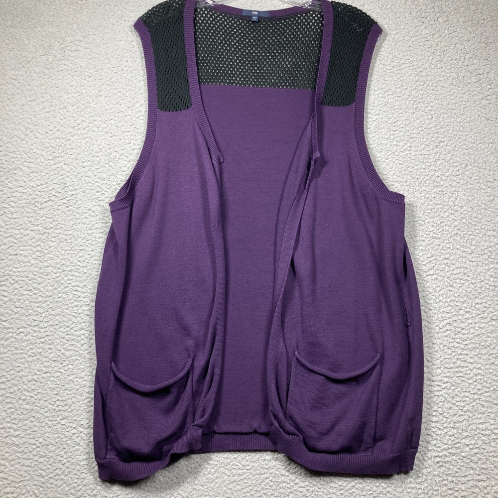 Gap  Vest Womens XL Purple Mesh Back Open Front Pockets Sleeveless